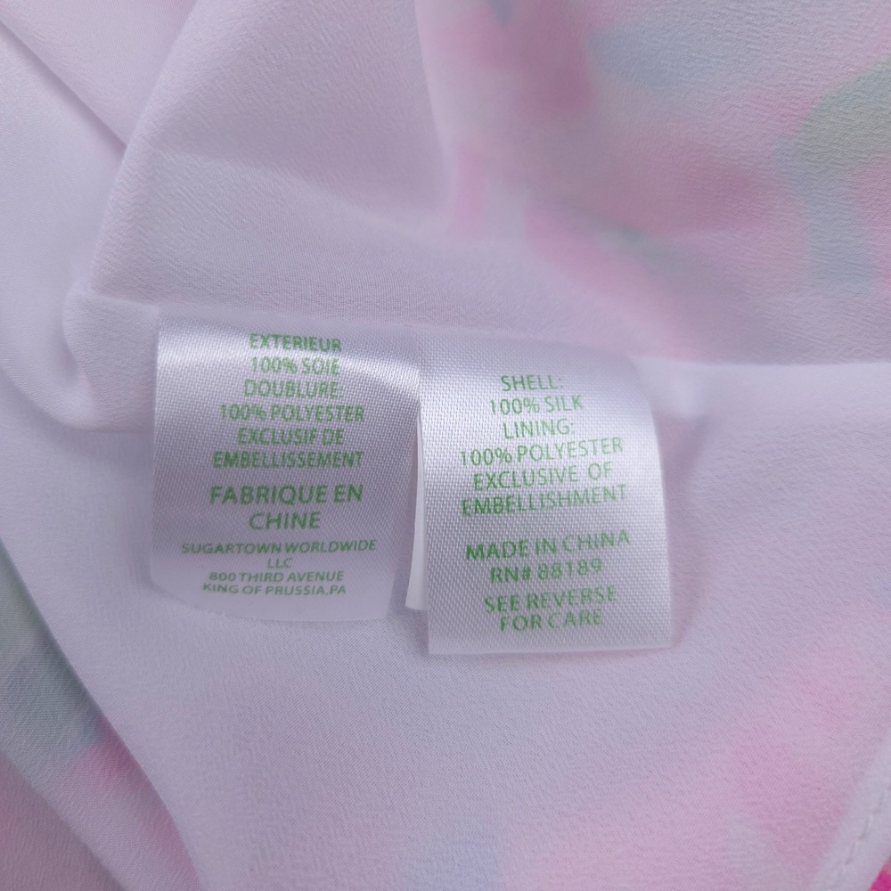 Lily Pulitzer Dress Size Small Elenora Silk Bell Sleeve Beaded Floral Pink Blue - Picture 6 of 9